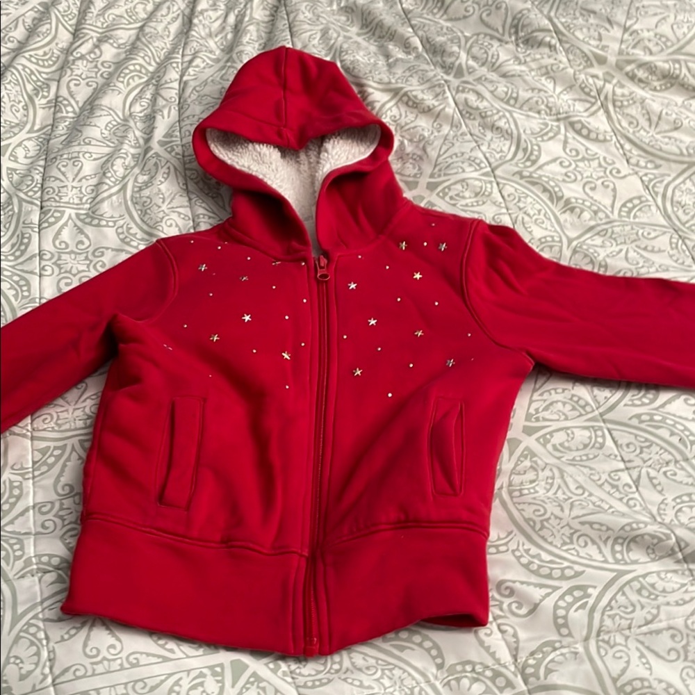 Gently Used Small Old Navy Red Zip-Up Sweatshirt with Ribbed Cuffs